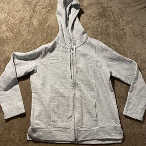 LL Bean Jacket Women's Sz Medium Gray Full Zip Knit Hood Pockets Basic 299890